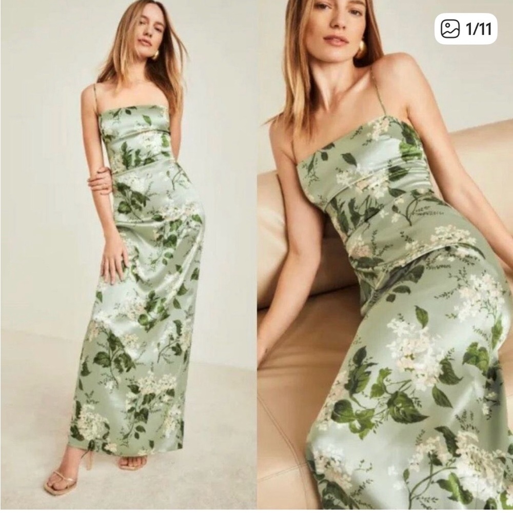 Reformation Frankie silk Floral Mint Green Slip Dress - Picture 12 of 12